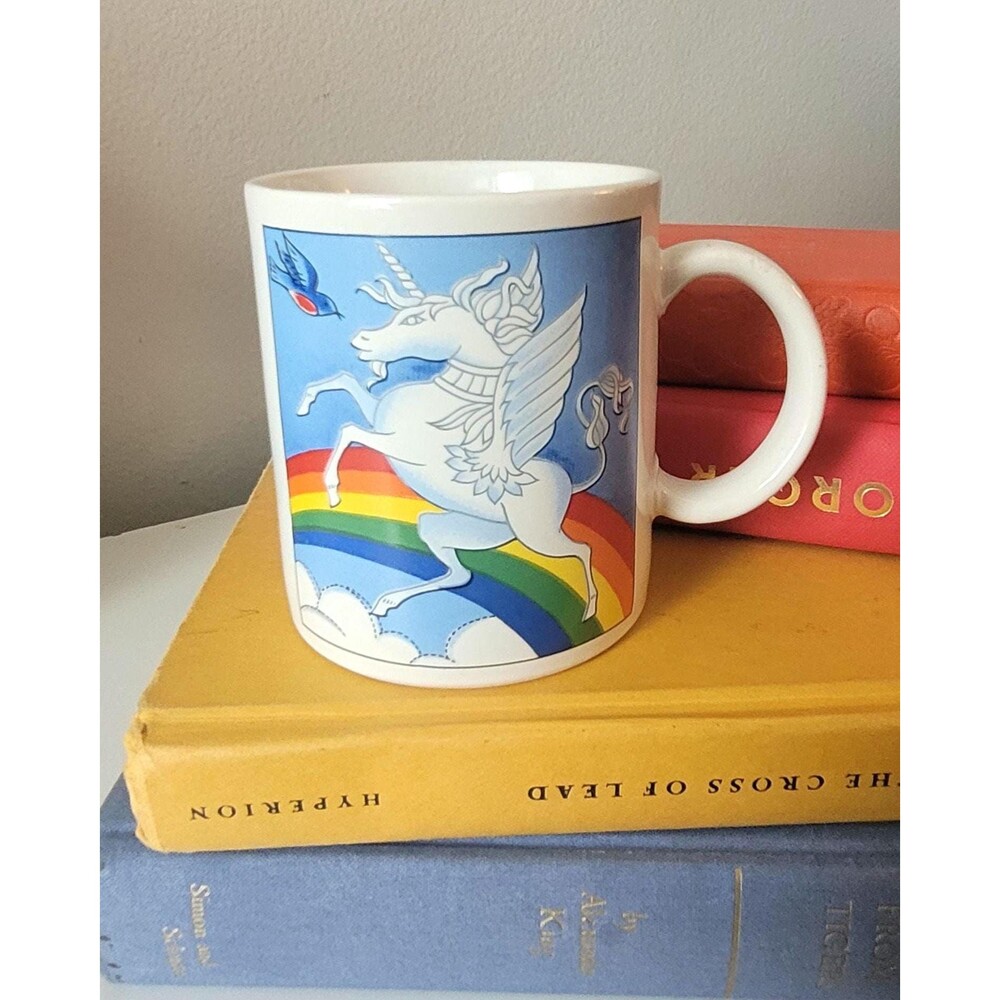 Vintage Rainbow Pegasus Unicorn Winged Horse Coffee Mug Japan 1980s
